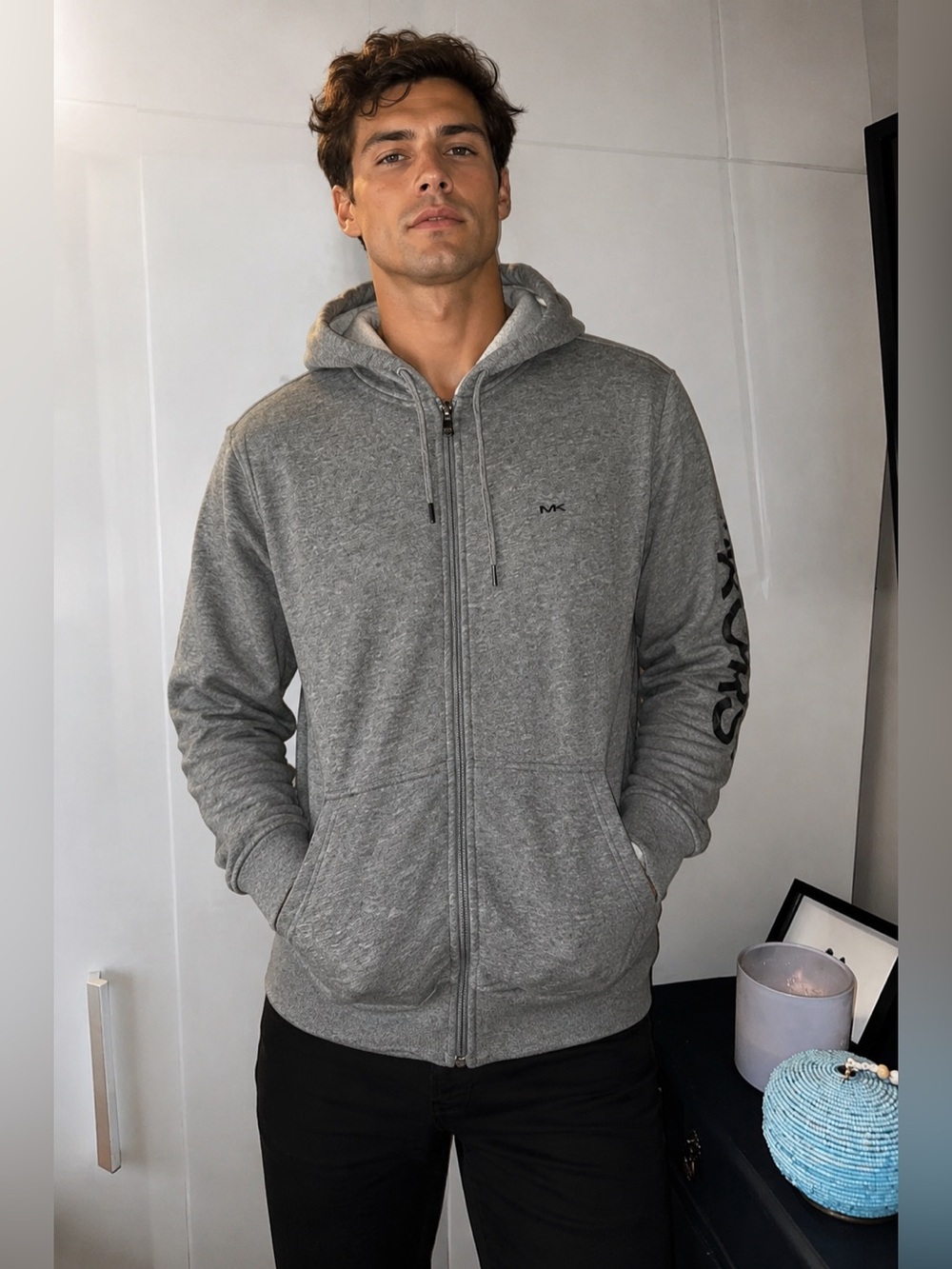 NWOT Michael Kors Camo Arm Logo Zip Hoodie- Grey